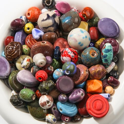 CZZZY 250g Ceramic Beads, Mixed Irregular Ceramic Bead, Handmade Porcelain Ceramic Beads for DIY Jewelry Making and Crafting - color: Mixed Color