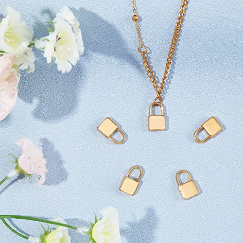 CHGCRAFT 10pcs Real 18K Gold Plated 304 Stainless Steel Pendants Padlock Pendant for Necklace Bracelets Jewelry Making,18x10x4mm
