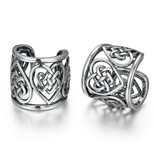 MORGAN & PAIGE .925 Sterling Silver Celtic Heart Knot Ear Cuff Earrings for Women - Rose Gold, Yellow Gold Plated or Oxidized Silver Ear Cuffs Non Piercing, Cartilage Earring Silver Ear Clips Jewelry - color: Oxidized 925 Sterling Silver - Heart Knot, siz