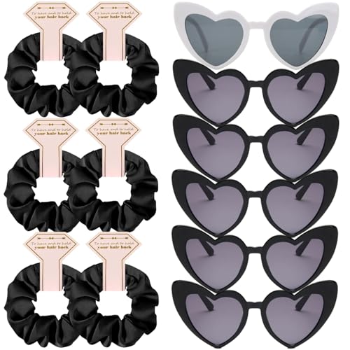 Satin Bridesmaid Scrunchies Bachelorette Hair Ties Set of 6 sunglasses Bridal Shower No Damage Hairties ideas Gift for Wedding Party Favors Bridesmaid Proposal Gifts (Black) - color: 6pcs Black