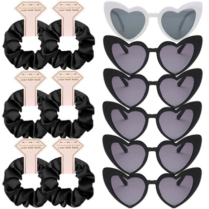 Satin Bridesmaid Scrunchies Bachelorette Hair Ties Set of 6 sunglasses Bridal Shower No Damage Hairties ideas Gift for Wedding Party Favors Bridesmaid Proposal Gifts (Black) - color: 6pcs Black