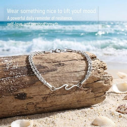 Womens Ankle Bracelets, Silver Double Layer Wave Anklet | Bestie Sister, Best Friend Birthday Gifts, Beach Jewelry