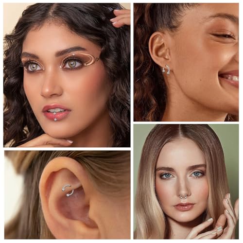 ONESING 20-30 Pcs Septum Rings 16G Septum Jewelry - Surgical Steel Piercings Horseshoe Helix Daith Smiley Tragus Lip Rings Nose Hoop Hinged Seamless Piercing Jewelry for Women Men - color: Silver/Round Ball-16G-8mm