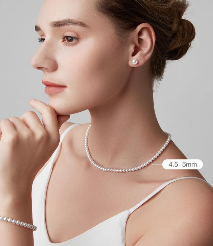 White Genuine Freshwater Cultured Pearl Necklace For Women And Men | Full Sizes from 3mm to 14mm Freshwater Pearls, AAA Grade & Above, A Love Gift Choice For Anniversaries And Birthdays - size: 4-5mm Pearl Set