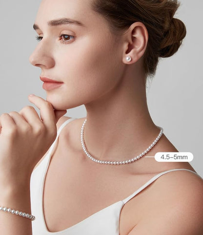 White Genuine Freshwater Cultured Pearl Necklace For Women And Men | Full Sizes from 3mm to 14mm Freshwater Pearls, AAA Grade & Above, A Love Gift Choice For Anniversaries And Birthdays - size: 4-5mm Pearl Set