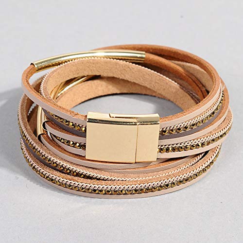 Artilady Leather Wrap Bracelet for Women, Pearl Beaded Bangle Stack Jewelry | Easy on-off, Elegant Handmade Multi-Layered, Daily Casual Date Beach Vacation, Gift for Ladies, Mother, Sister & Friend - style: Dark Brown with Gold ba