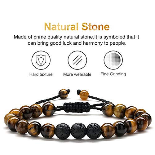 M MOOHAM Mens Bracelet - Beaded Natural Stone 8mm Tiger Eye Matte Agate Lava Rock Bracelets for Men Teen Boys Grandpa Dad Birthday Gifts Jewelry - style: Tiger eye Lava Rock Bracelet