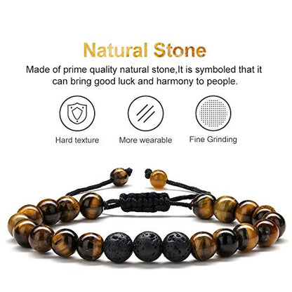 M MOOHAM Mens Bracelet - Beaded Natural Stone 8mm Tiger Eye Matte Agate Lava Rock Bracelets for Men Teen Boys Grandpa Dad Birthday Gifts Jewelry - style: Tiger eye Lava Rock Bracelet