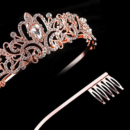 Crystal Tiara Crowns For Women Girls Princess Elegant Crown with Combs Women's Headbands Bridal Wedding Prom Birthday Party - color: Rose Gold Crown 5PCS, size: 5Pcs