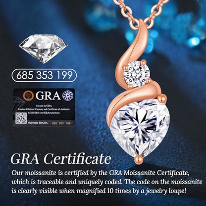 ANDSO Heart Moissanite Necklaces Birthday Jewelry Gifts for Women | S925 Silver /Gold Plating Birthstone Necklace, Ideal Anniversary Christmas Valentine Present for Mom Wife Her Girlfriend - style: Rose Gold-3 Carat