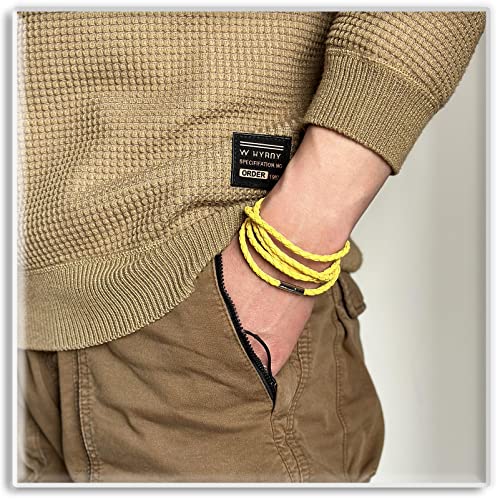 Xusamss Fashion Alloy Buckle Multilayer Leather Wrap Cuff Bracelet,7.5inches - color: Yellow