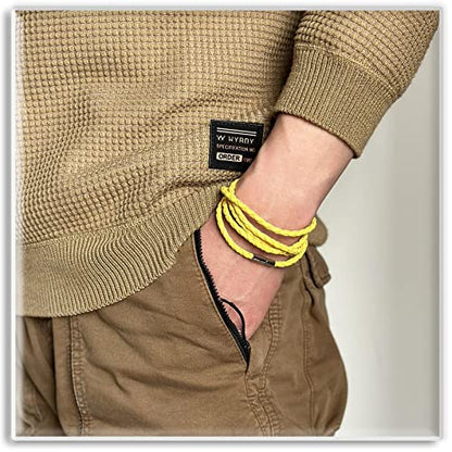 Xusamss Fashion Alloy Buckle Multilayer Leather Wrap Cuff Bracelet,7.5inches - color: Yellow