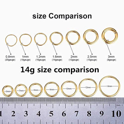 ORANGELOVE Hypoallergenic Nose Rings 20G 18G 16G 14G 12G 10G 8G 316l Surgical Steel Septum Jewelry Hinged Segment Ring Body Piercing Nose Hoop Lip Rings Nose Helix Cartilage Rook Earrings - color: Gold, size: 1pc 14 Gauge 12mm