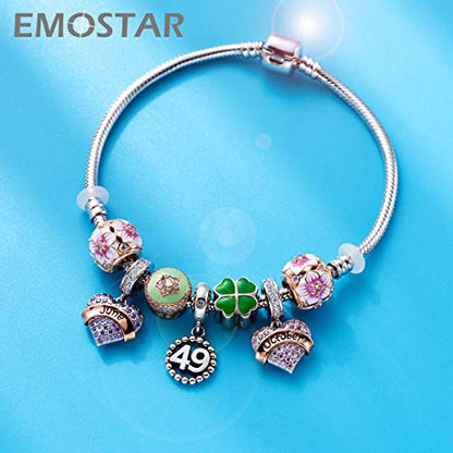 EMOSTAR Jan-Dec Birthstone Charms fits European Birthday Bracelet, Dangle 925 Sterling Silver Heart Shaped Pendant with 12 Months Birthstones, Gifts for Mom/Women - color: June Birthstone