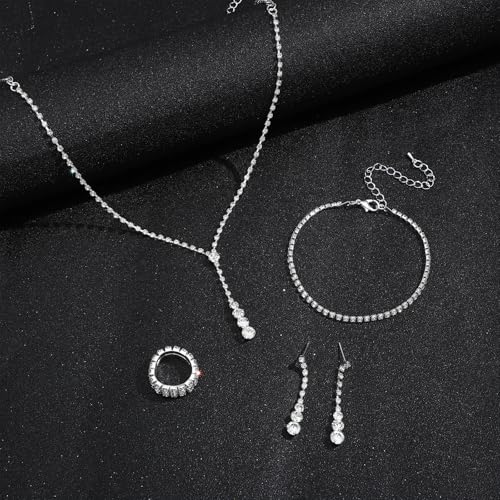 NEWITIN Purse Rhinestone Jewelry Set for Women Prom Jewels Crystal Clutch Purse Necklaces Rings Bracelets Earrings Gold Silver Jewelry Set for Women Bride - color: 6 Pieces Silver