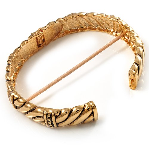 Avalaya Gold Plated Rope -Textured Crystal Hinged Bangle Bracelet