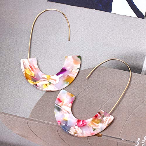 Acrylic Earrings Statement Tortoise Hoop Earrings Resin Wire Drop Dangle Earrings Fashion Jewelry For Women - color: Floral