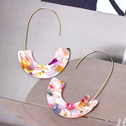 Acrylic Earrings Statement Tortoise Hoop Earrings Resin Wire Drop Dangle Earrings Fashion Jewelry For Women - color: Floral