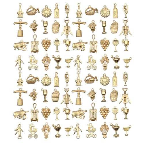 WOCRAFT 60pcs KC Gold Wine Charms Bracelet Charms for Jewelry Making Sets DIY Necklace Bracelet Keychain Crafting Charms Kit Craft Supplies (SN872) - color: KC Gold, size: Wine Charms