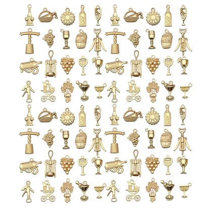 WOCRAFT 60pcs KC Gold Wine Charms Bracelet Charms for Jewelry Making Sets DIY Necklace Bracelet Keychain Crafting Charms Kit Craft Supplies (SN872) - color: KC Gold, size: Wine Charms