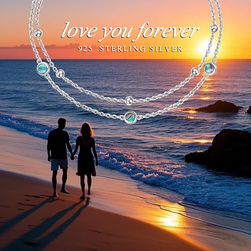 Flyow Anklet for Women S925 Sterling Silver Adjustable Foot Beaded Heart Charm Ankle Bracelet Anklets Jewelry - style: Abalone Shell