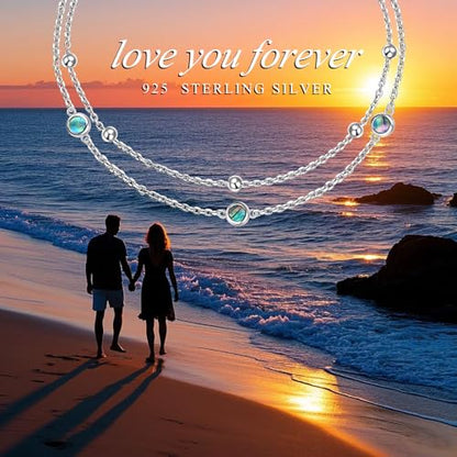 Flyow Anklet for Women S925 Sterling Silver Adjustable Foot Beaded Heart Charm Ankle Bracelet Anklets Jewelry - style: Abalone Shell