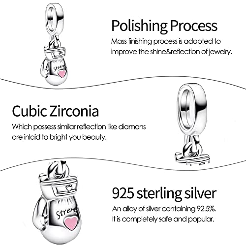 Jewelry Love Heart Charms for Women Bracelets and Necklaces | 925 Sterling Silver,Mother's Day Birthday Christmas - color: Boxing Glove Dangle Charm