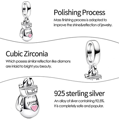 Jewelry Love Heart Charms for Women Bracelets and Necklaces | 925 Sterling Silver,Mother's Day Birthday Christmas - color: Boxing Glove Dangle Charm