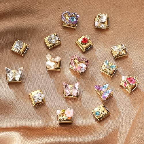 Italian Charms Bracelet Sets with 1Pcs Starter Brascelet 9Pcs Charms 9mm Italian Modular Charm Bracelet DIY Module Jewelry Gifts - color: A-Starter Bracelet Set-20Pcs Crystal