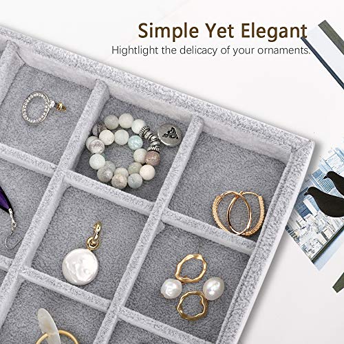 Emibele Jewelry Organizer, 24 Grids Necklace Pendant Organizer Watch Storage Rings Earrings Bracelet Organizer Tray Showcase Display Velvet Stackable Jewelry Storage - Grey - style: E1- twenty-four Grids