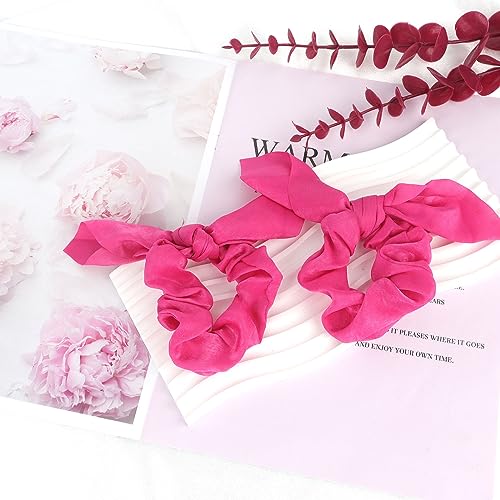 20 Pack Satin Silk Hair Accessories for Women: Hot Pink Scrunchies, Bow Ponytail Holders, and Ribbon Hair Ties for Thick Hair - color: Hot Pink