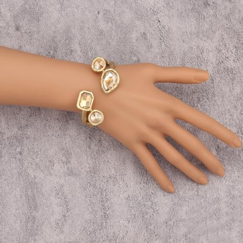 GelConnie Chunky Cuff Bangle Bracelet for Women, Statement Jewelry | Gold and Silver Tone Cuff Bangles with Resin, Crystal and Textured Accents for Party, Vacation and Dressy Looks - style: Bangle 04-Champagne Crystal
