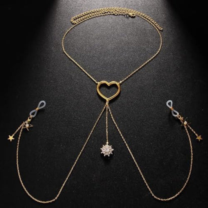 Star Dangle Non Piercing Nipple Rings Body Chain for Women Cubic Zirconia Flower Pendant Heart Choker Necklace Fake Nipple Rings Bikini Bra Body Jewelry for Clothing Accessories