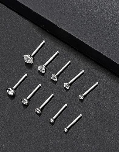 20G 10Pcs Stainless Steel L Screw Bone Shaped Nose Studs Rings Square Round CZ Nose Ring Labret Nose Piercing Jewelry for Men Women Silver Tone 1.5mm-2mm-2.5mm-3mm-3.5mm CZ - style: C:10Pcs,Bone Shaped