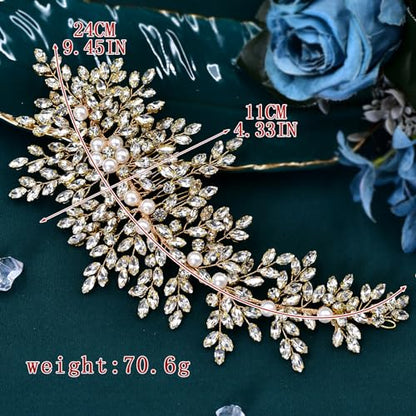 Crystal Wedding Hair Comb Bridal Hair Accessories Pearl and Rhinestone Bridal Side Combs for Women and Girls (Gold) - color: Gold