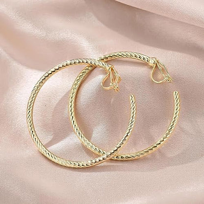 YOQUCOL 5CM(2.0IN) Golden Swingable Clip On Hoop Earrings for Women Non Pierced Ears Hoop Earrings - color: B