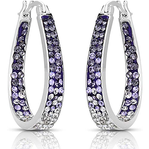 Savlano 14K White Gold Plated Inside Out Crystal Hoop Earrings For Women Comes With Savlano Gift Box - color: Purple-White