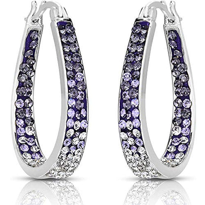 Savlano 14K White Gold Plated Inside Out Crystal Hoop Earrings For Women Comes With Savlano Gift Box - color: Purple-White