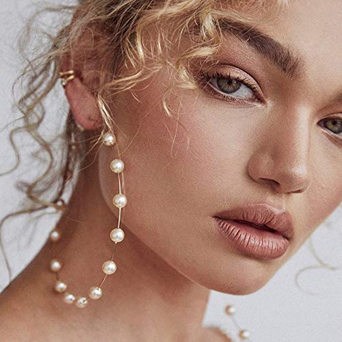 Jumbo Huge Hoops Large Pearls Thin Gold Silver Dangle Lightweight Fashion Chic Jewelry Gift for Women - size: 90mm gold