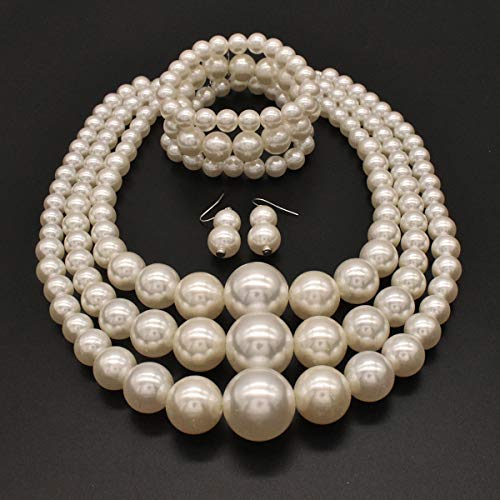JNF Faux Pearl Statement Necklaces Big Beaded Necklace for Women Chunky Pearls Necklace and Earring Set Large beads Costume Necklace - color: White pearl necklace