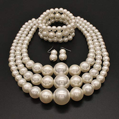 JNF Faux Pearl Statement Necklaces Big Beaded Necklace for Women Chunky Pearls Necklace and Earring Set Large beads Costume Necklace - color: White pearl necklace