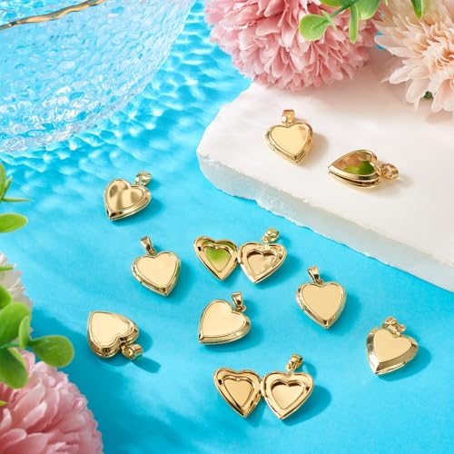 Craftdady 18K Gold Plated Brass Photo Locket Frame Pendants Charms for Necklaces Personalized Jewelry Crafts Making - size: 21.5x17mm Heart