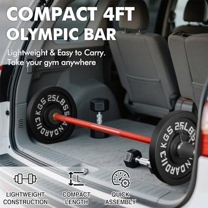 Mikolo EZ Curl Bar, 2 Inch Olympic Curl Bar for Biceps and Triceps, 47” Curling Bar with Knurled Grip, 700LB Barbell Bar with Multi-Angle Wrist-Friendly Design - color: Red - 4ft Straight Bar - Bar Only