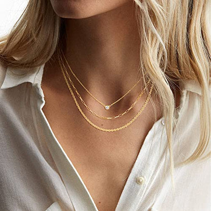 CHESKY 14K Gold Plated Layered Chain Necklace for Women | Trendy Cuban Link Chain, Chunky Paperclip Chain, Toggle Clasp Necklace, Fashion Gold Jewelry, Daily Gift for Women - style: Diamond/Paperclip/Rope