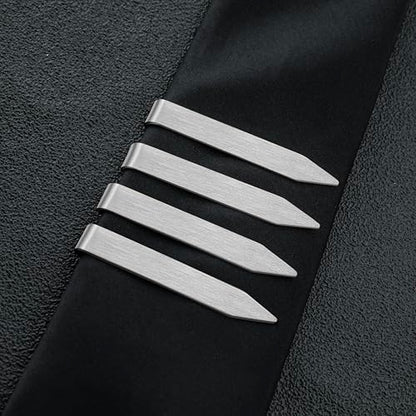HAWSON Gold Silver Black Rose Gold Tie Clips for Men, Skinny Bars Pins Tacks Set 2.2 Inch for Necktie Suit Accessories - style: 4 Pcs Silver Tie Bars Set