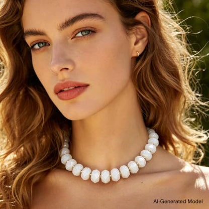 Colorful Chunky Acrylic Beaded Choker Necklaces for Women | Multicolor Faceted Beads, Sturdy Metal Chain, Adjustable Detachable, Lightweight, Summer Boho, Sparkly Statement Jewelry Gift - color: White
