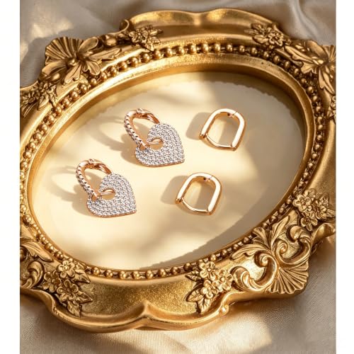 JINEAR 2 Pairs Gold Hoop Earrings for Women Dainty Huggie Earrings Set | 14K Gold Plated Cubic Zirconia Hypoallergenic Lightweight Waterproof Cartilage Hoop Earrings Trendy Jewelry Gift - color: Heart Zircon&Pockets
