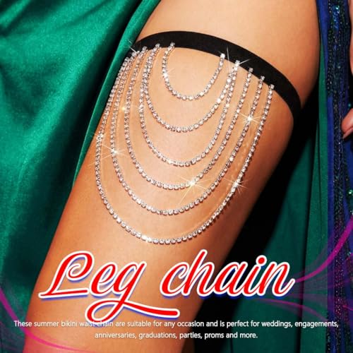 REETAN Thigh Garter Belt Rhinestone Leg Chain for Women - style: Style A-Silver