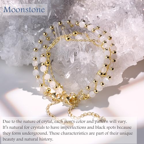 Farfume Crystal Beaded Bracelets for Women 4mm Natural Stone Jewelry Gifts | Natural Beads Gemstone,Handmade,Helper Tool,Yoga Protection,Hypoallergenic,Durability Wear - color: Moonstone-Intuition & Balance