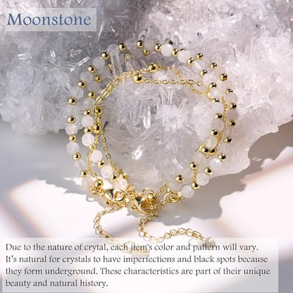 Farfume Crystal Beaded Bracelets for Women 4mm Natural Stone Jewelry Gifts | Natural Beads Gemstone,Handmade,Helper Tool,Yoga Protection,Hypoallergenic,Durability Wear - color: Moonstone-Intuition & Balance